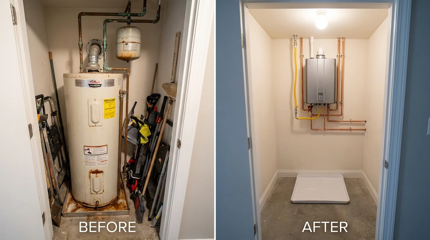 Tank water heater versus wall-mounted tankless unit comparison for Circleville, OH homeowners