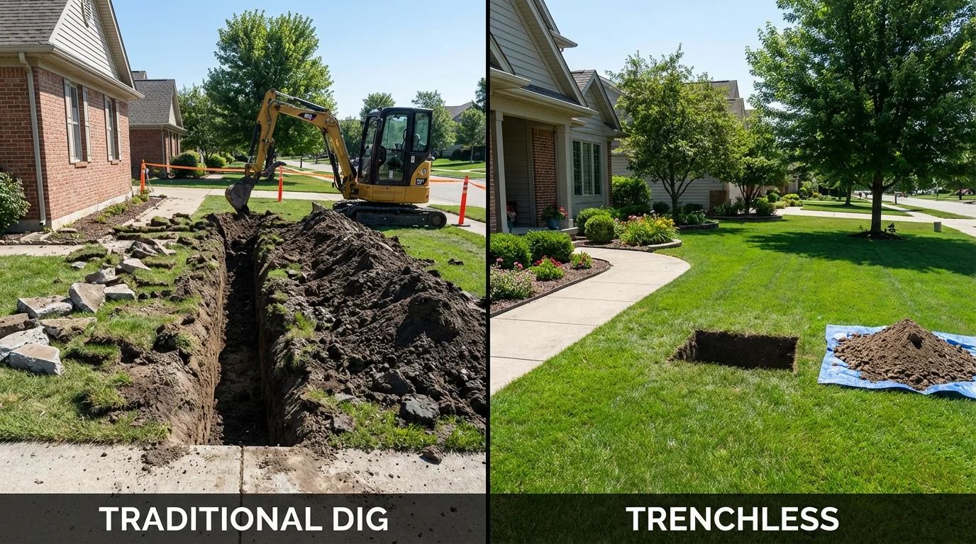 Trenchless sewer repair with minimal yard damage versus traditional excavation in Circleville, OH